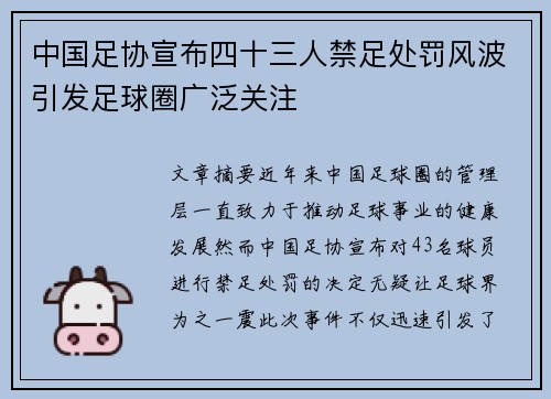 中国足协宣布四十三人禁足处罚风波引发足球圈广泛关注
